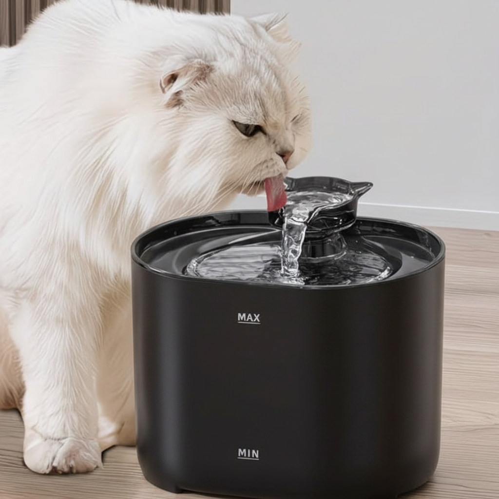 Black Cat Water Fountain with White Cat